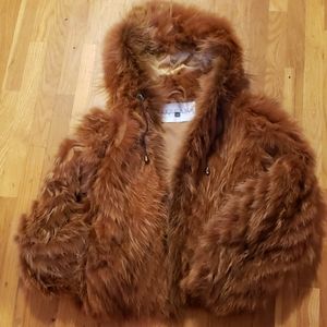 $1250 Genuine Red Fox Chevron Design Hooded Coat